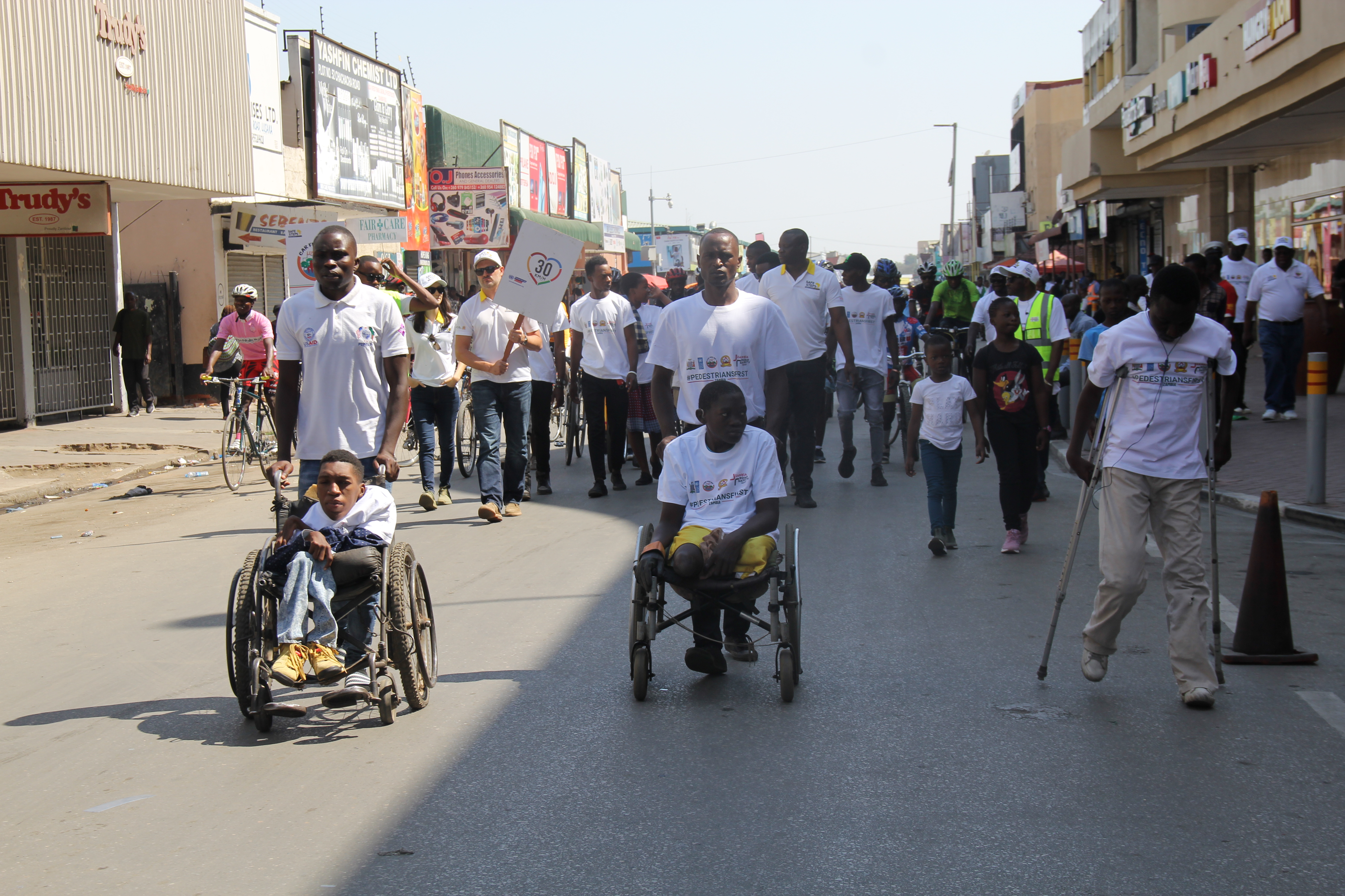 ZRST staff and partners carrying out a Car Free Day event in Lusaka