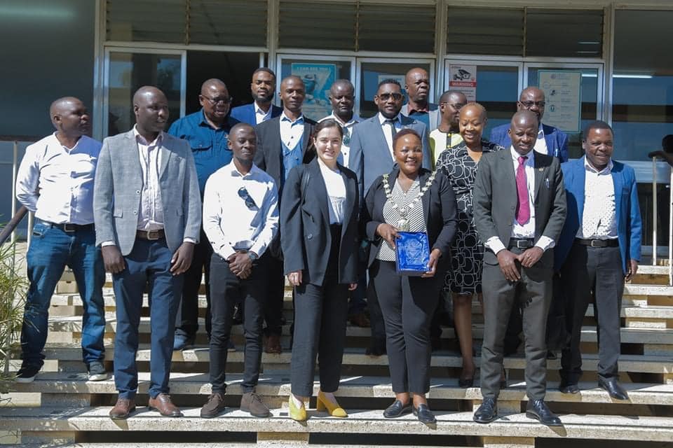 Group photo, LCC staff, ZRST staff with the Lusaka Mayor Chilando and Anna Siprikova (a member of the Vision Zero for Youth Award Committee in June 2023 in Lusaka