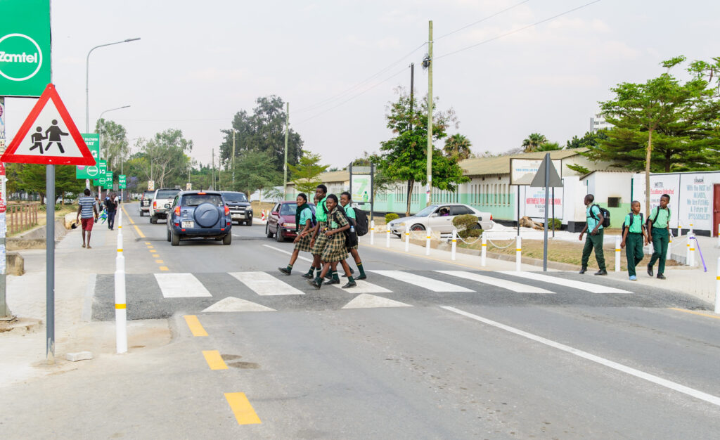 Pupils use the marked crossing outside Northmead Primary and Secondary Schools.
