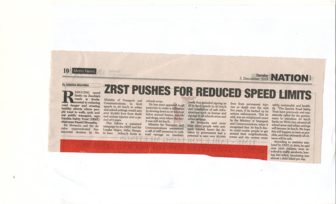 ZRST efforts published in Zambia Times Newspaper
