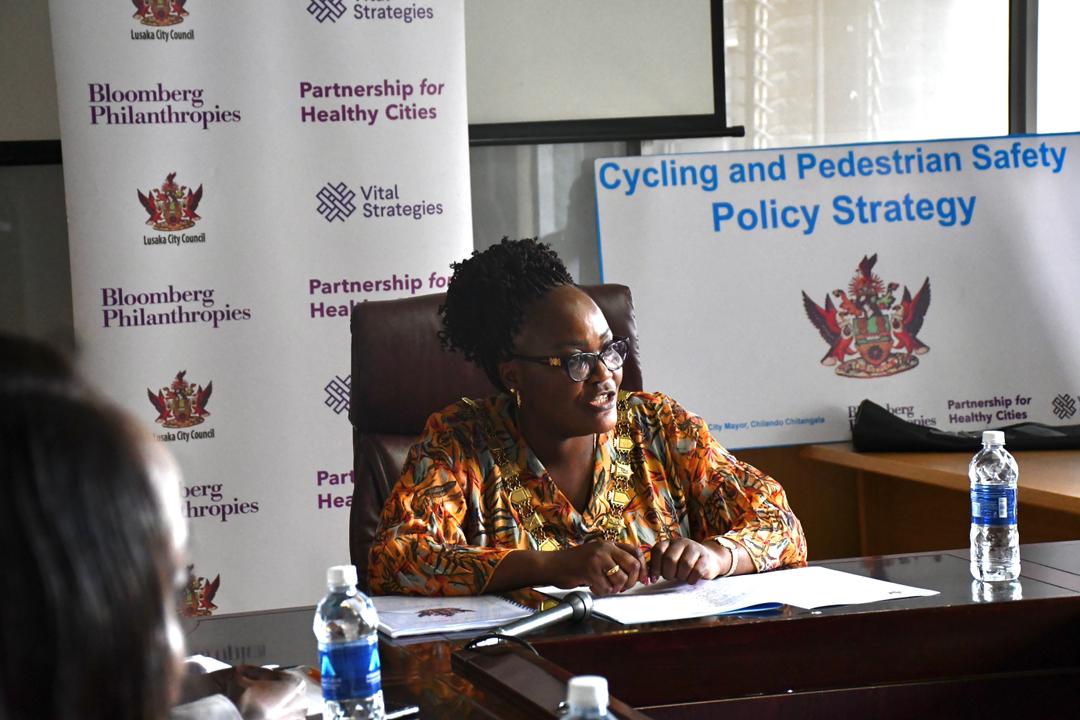Lusaka Mayor Chilando Chitangala signing the Cycling and Pedestrian Safety Policy Strategy