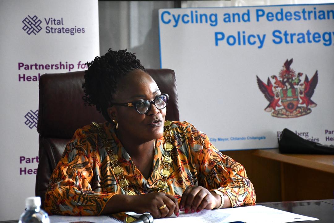 Lusaka Mayor Chilando Chitangala speaking during the policy strategy signing